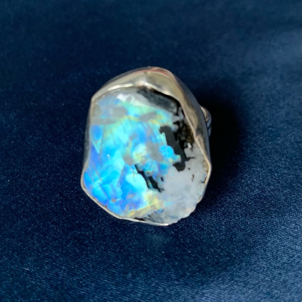 Rough Rainbow moonstone ring -6.5